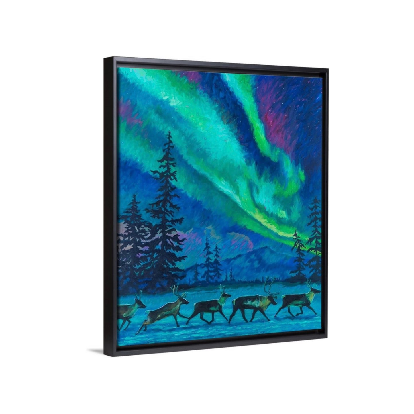 "Dancing With Caribou" Framed Canvas Print