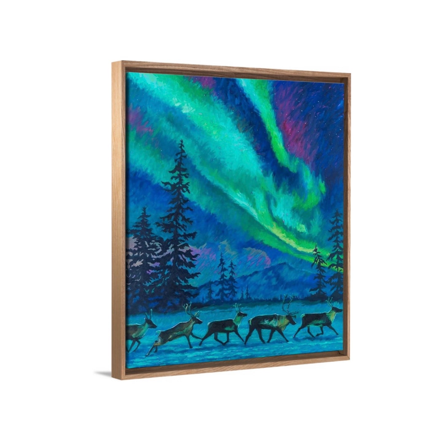 "Dancing With Caribou" Framed Canvas Print