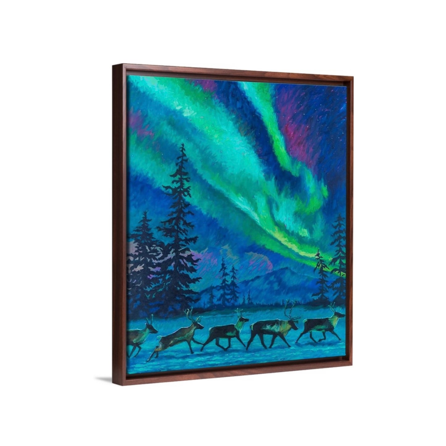 "Dancing With Caribou" Framed Canvas Print