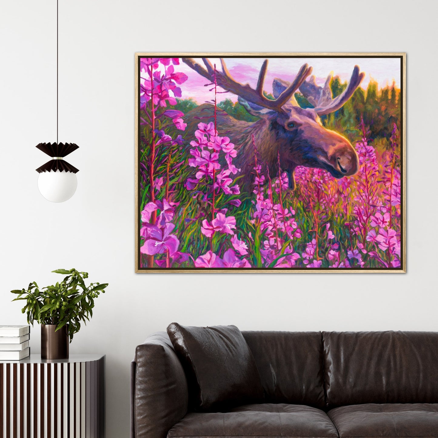 "Midsummer Midnight Moose" Framed Canvas Print