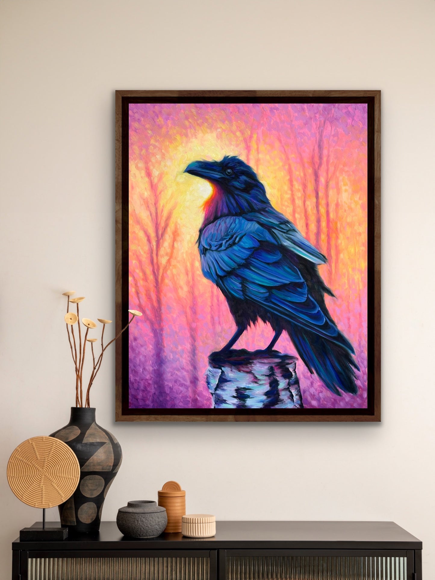 "Raven's Glow" Framed Canvas Print