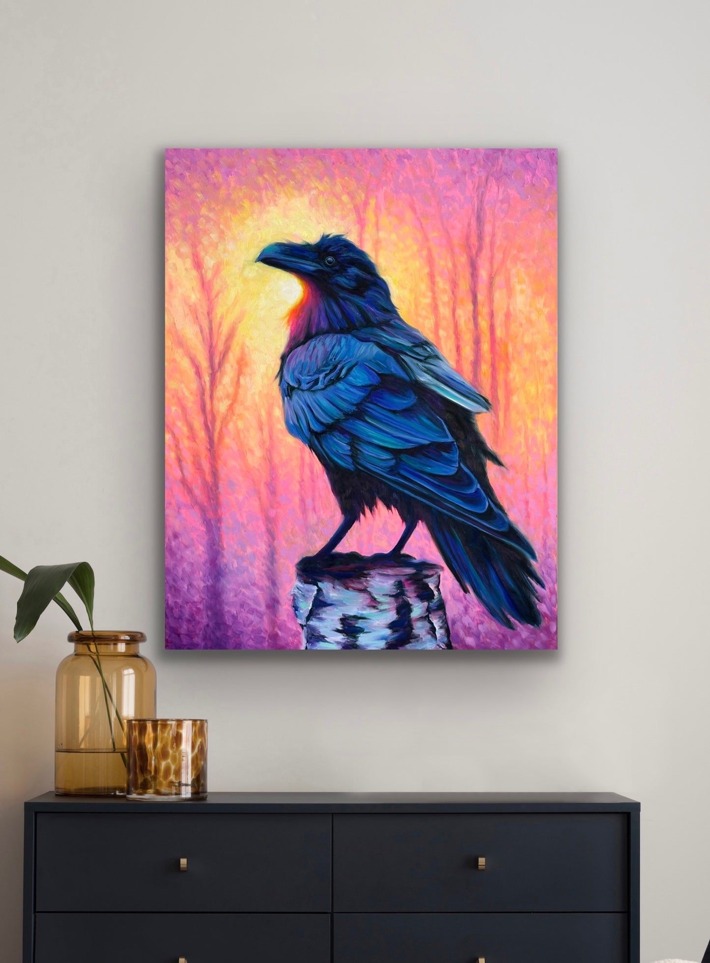 "Raven's Glow" Stretched Canvas Print