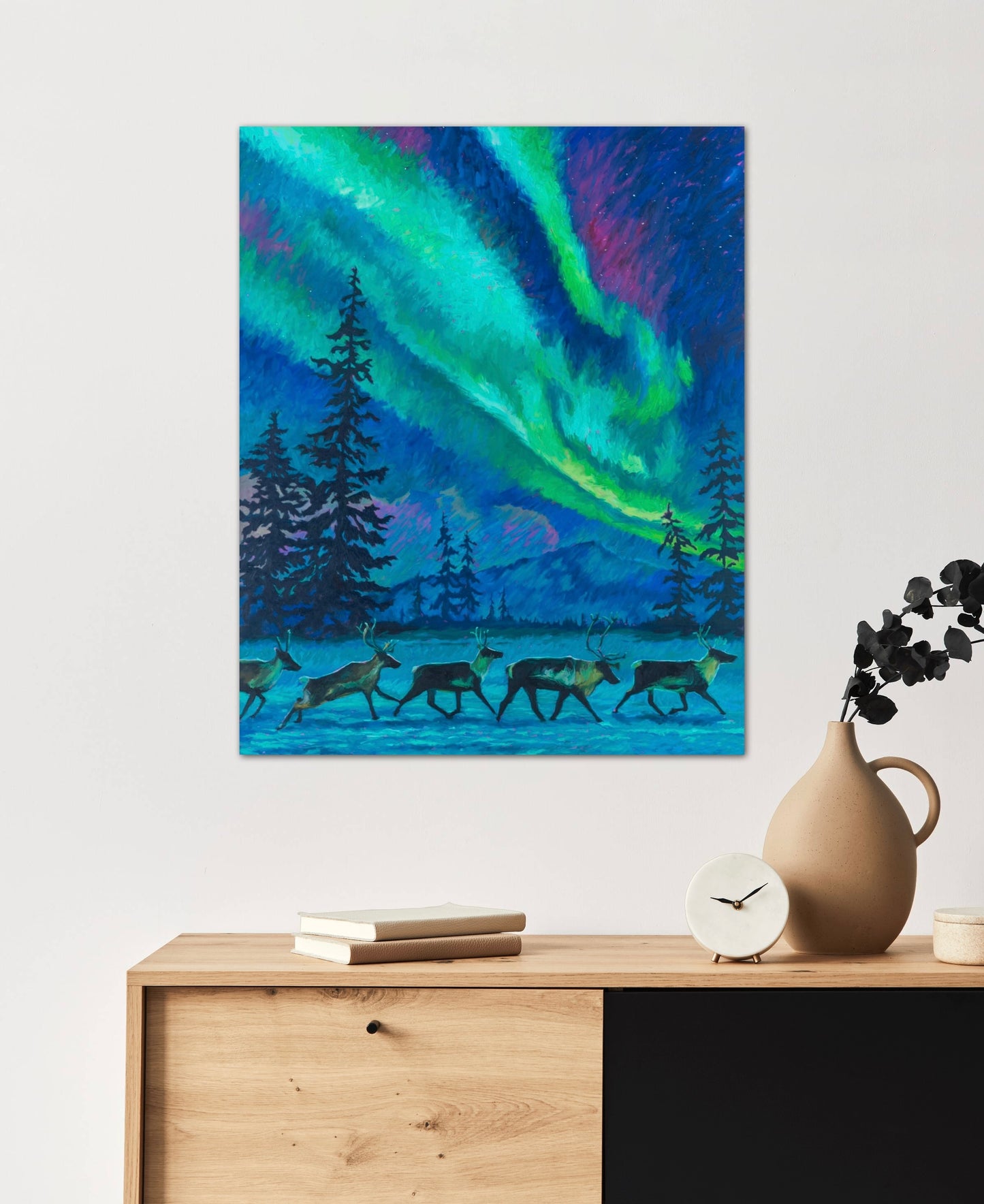 "Dancing With Caribou" Stretched Canvas Print